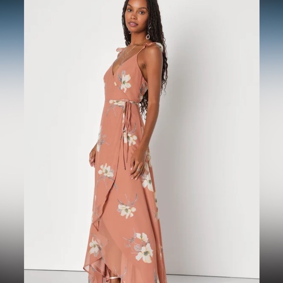 NWT- Lulus All Mine Rusty Rose Floral Print High-Low Wrap Dress - Picture 2 of 5